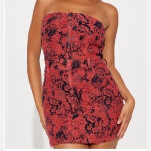 NWT Fashion Nova Strapless Red and Black DENIM Mini Dress